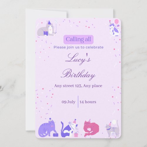 Pastel Girl Cat Invite