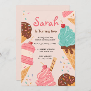 Pastel Girls Ice Cream Summer Birthday Invitation