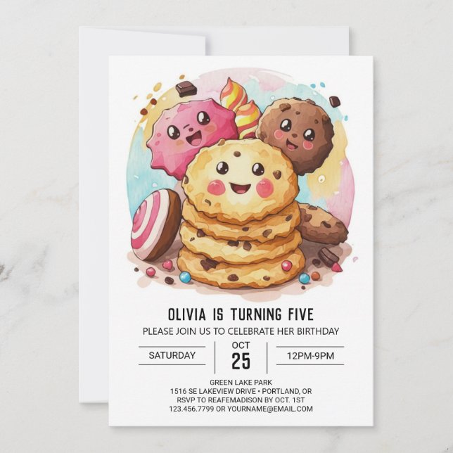 Pastel Girly Simple Cookies Birthday Invitation (Front)