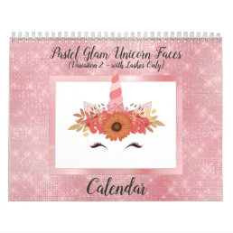 Pastel Glam Unicorn Faces Fun Modern 2021 Calendar