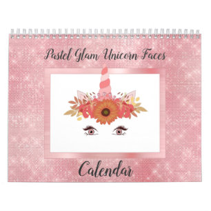Pastel Glam Unicorn Faces Fun Modern 2021 Calendar