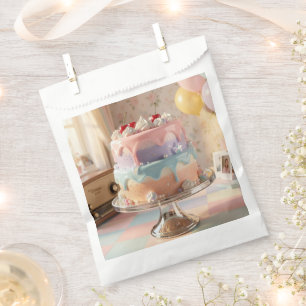 Pastel Glass Birthday Cake with Cherries Favor Bag