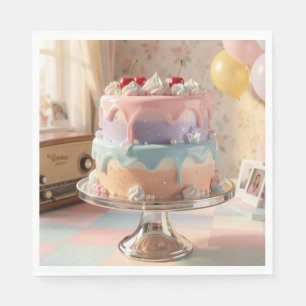 Pastel Glass Birthday Cake with Cherries   Napkins