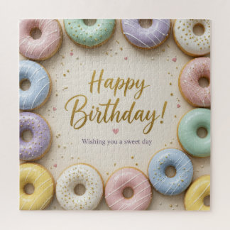 Pastel Glazed Donuts Gold Sprinkles Sweet Jigsaw Puzzle