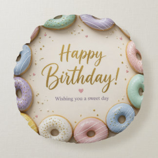 Pastel Glazed Donuts Gold Sprinkles Sweet Round Pillow