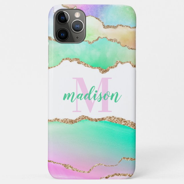 Pastel Glitter Agate Monogrammed    Case-Mate iPhone Case (Back)