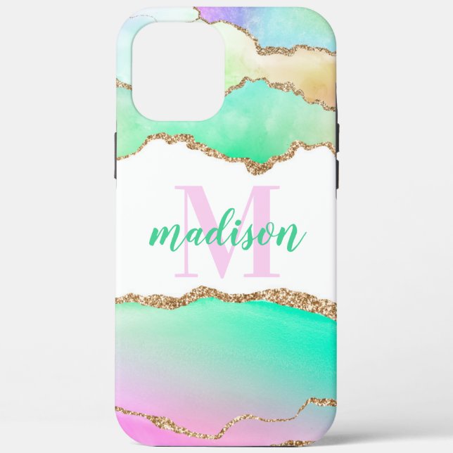 Pastel Glitter Agate Monogrammed Case-Mate iPhone Case (Back)