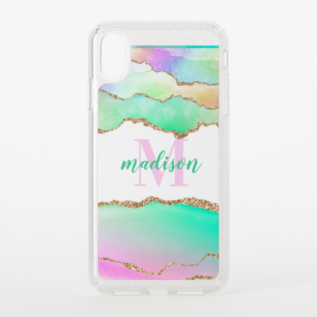 Pastel Glitter Agate Monogrammed  Speck iPhone XS Max Case (Front)