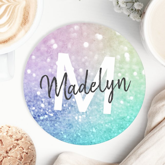 Pastel Glitter Bokeh Background Glam Elegant Round Paper Coaster (Creator Uploaded)