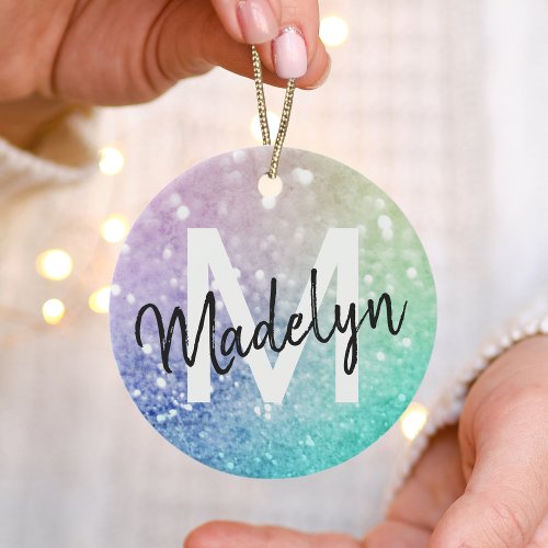 Pastel Glitter Bokeh BackgroundGlam Elegant Glitte Ceramic Ornament