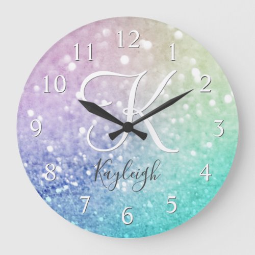 Pastel Glitter Bokeh BackgroundGlam Elegant Glitte Large Clock