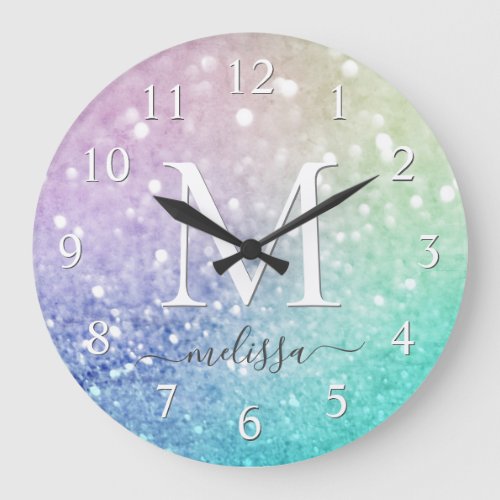 Pastel Glitter Bokeh BackgroundGlam Elegant Glitte Large Clock