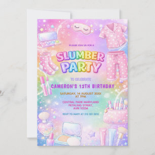 Pastel Glitter Girls Slumber Party Birthday Invitation