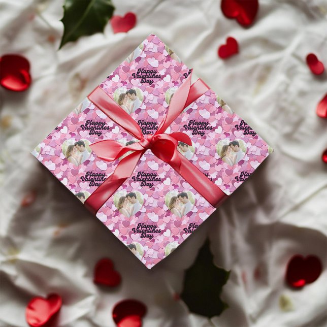 Pastel Glitter Hearts Custom Photo Wrapping Paper (Creator Uploaded)