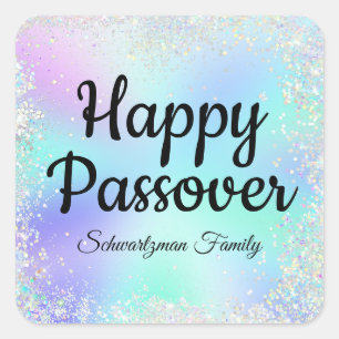 Pastel Glitter Jewish Holiday Happy Passover Square Sticker
