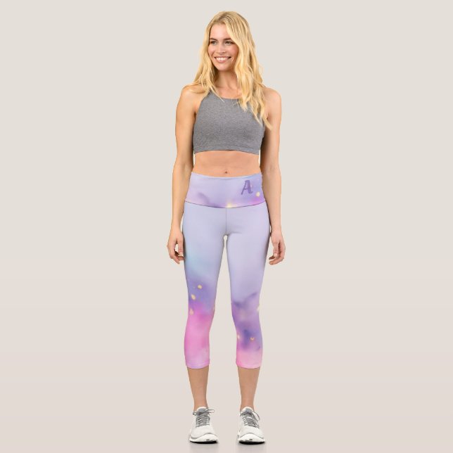 Pastel Glitter Nebula Capri Leggings (Front)