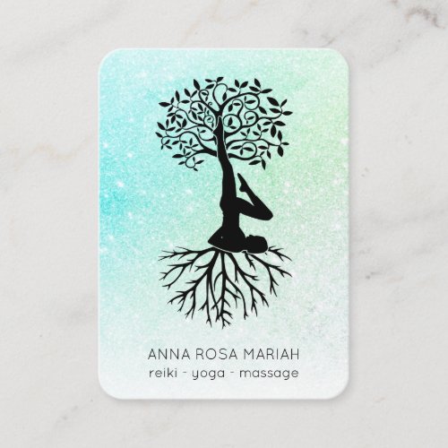  Pastel  Glitter Ombre QR  Tree of Life Yoga  Business Card