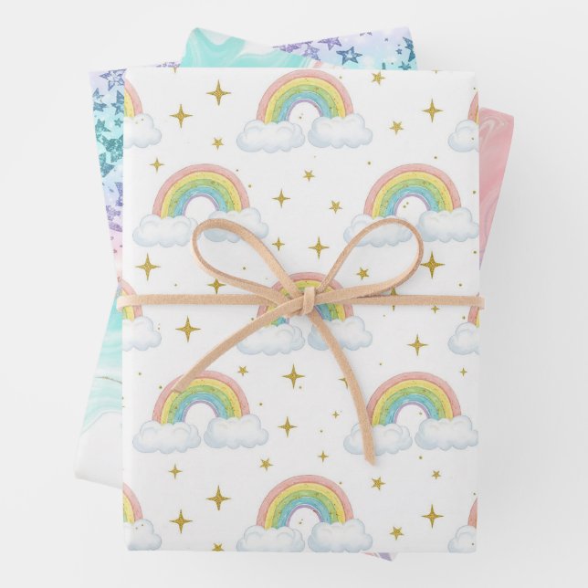 Pastel Glitter Ombre Rainbow Color  Pattern  Wrapping Paper Sheets (In situ)