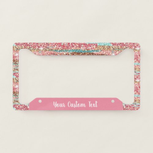 Pastel Glitter Pink Blue Glam Sparkle Personalized License Plate Frame