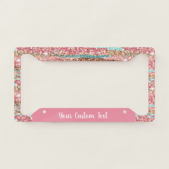 Pastel Glitter Pink Blue Glam Sparkle Personalized License Plate Frame (Front)