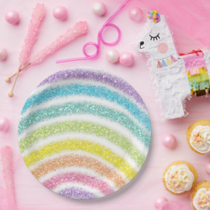 Pastel Glitter Rainbow Paper Plates