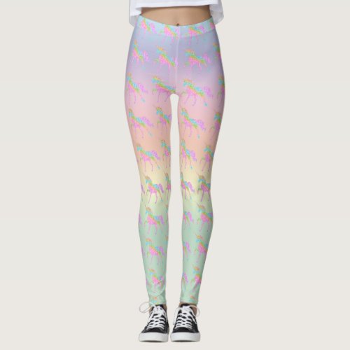 Pastel Glitter Rainbow Unicorn Leggings Yoga Pants