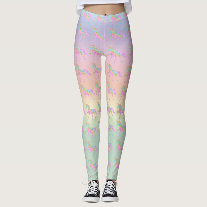 Pastel Glitter Rainbow Unicorn Leggings Yoga Pants Zazzle Com