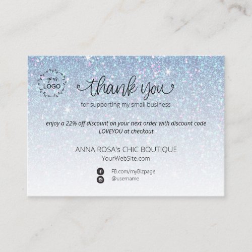 *~* Pastel Glitter Thank You  QR Logo Branding Enclosure Card