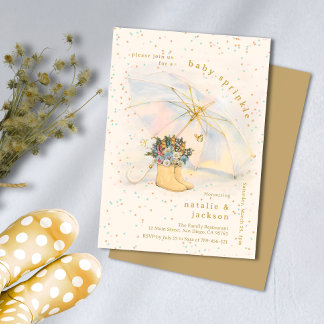 Pastel Glitter Umbrella Floral Boots Baby Sprinkle Invitation