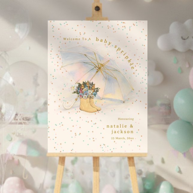 Pastel Glitter Umbrella Floral Boots Baby Welcome Foam Board (Pastel Glitter Umbrella Floral Boots Baby Welcome Foam Board)