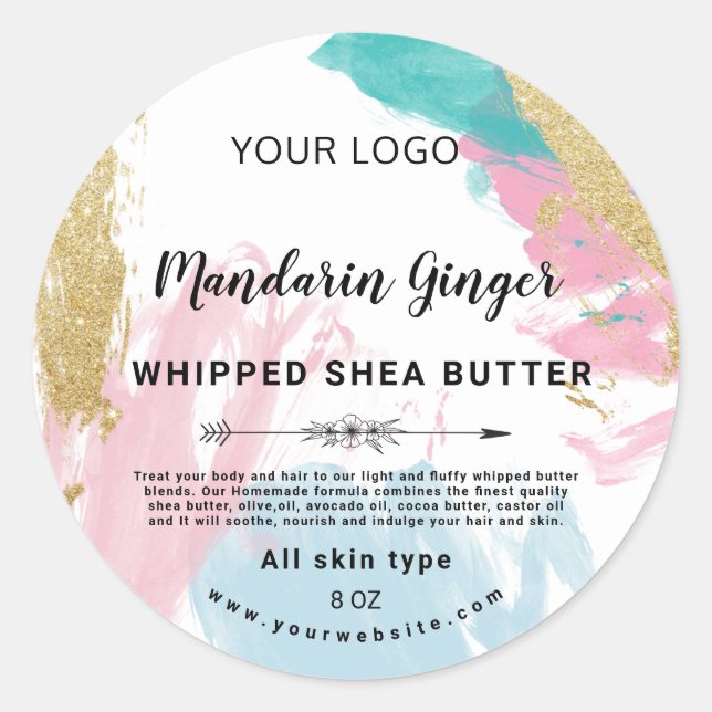 Pastel glitter water colour shea butter label (Front)