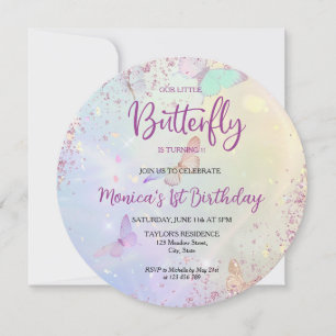 Pastel Glittter Butterfly Baby Girls 1st Birthday