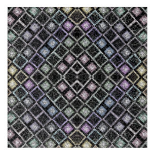Pastel Glow Mosaic Mandala with Silver Lattice Acrylic Print