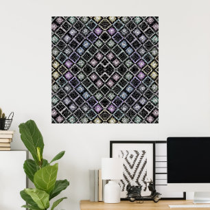 Pastel Glow Mosaic Mandala with Silver Lattice Poster