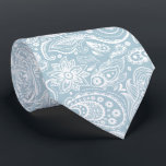 Pastel glue-gray and white pattern neck tie<br><div class="desc">The white vintage floral paisley pattern over blue-gray is an elegant tie design. Perfect for a lunch or dinner date.</div>