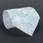 Pastel glue-gray and white pattern neck tie<br><div class="desc">The white vintage floral paisley pattern over blue-gray is an elegant tie design. Perfect for a lunch or dinner date.</div>