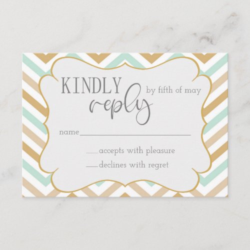 Pastel Gold and Green Zig Zag Neutral Baby RSVP Enclosure Card