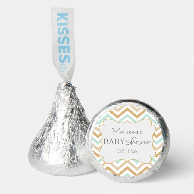 Pastel Gold and Green Zig Zag Neutral Baby Shower Hershey®'s Kisses® (Front)