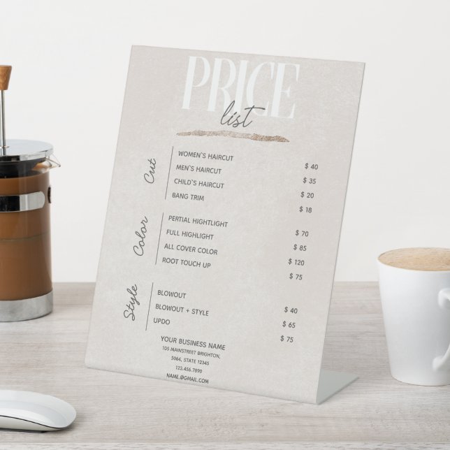 Pastel Gold Beauty Salon Price List  Pedestal Sign (In SItu)