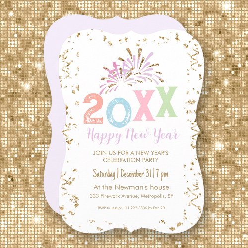 Pastel Gold Confetti New Years Eve Party Invitation