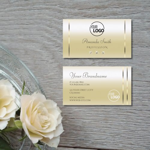 Pastel Gold Cream Effect Sparkle Diamonds and Logo Business Card