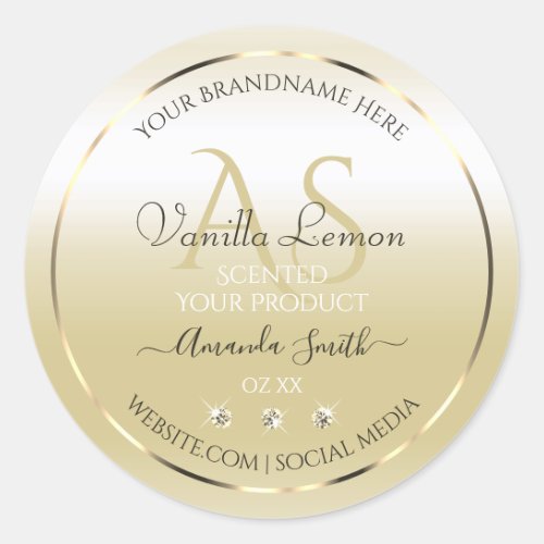 Pastel Gold Cream Product Labels Diamonds Initials