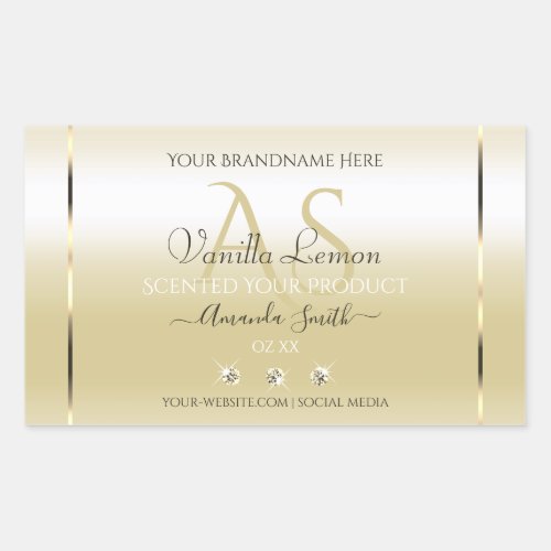 Pastel Gold Cream Product Labels Diamonds Initials