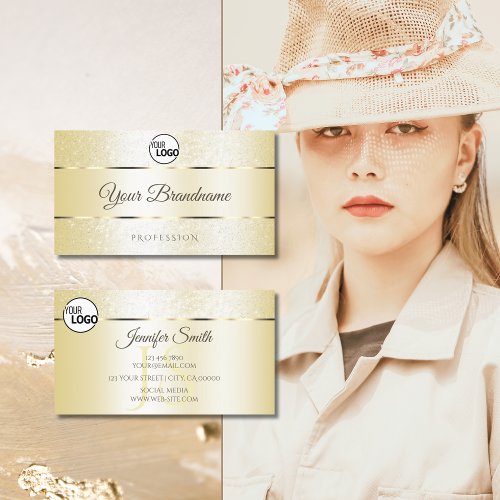 Pastel Gold Cream Sparkle Glitters Logo Initials Business Card