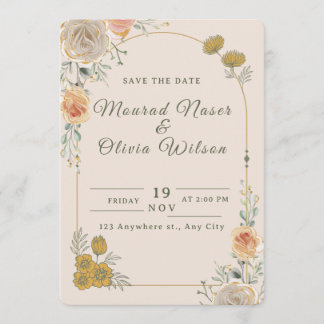 Pastel Gold Floral Wedding Save the Date Card
