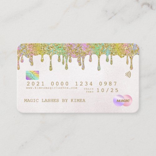 Pastel Gold Glitter Drip Credit Card Business Card