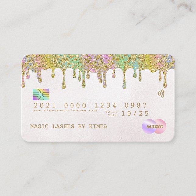 Pastel Gold Glitter Drip Credit Card Business Card (Front)