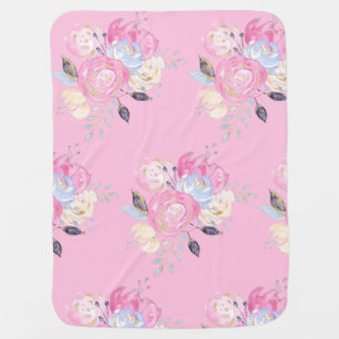 Pastel Gold Glitter Flower Baby Blanket