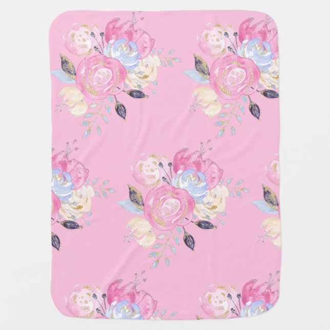 Pastel Gold Glitter  Flower     Baby Blanket (Front)