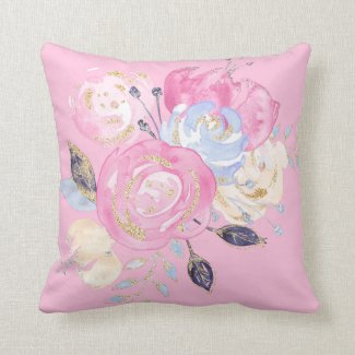 Pastel Gold Glitter Flowers Throw Pillow